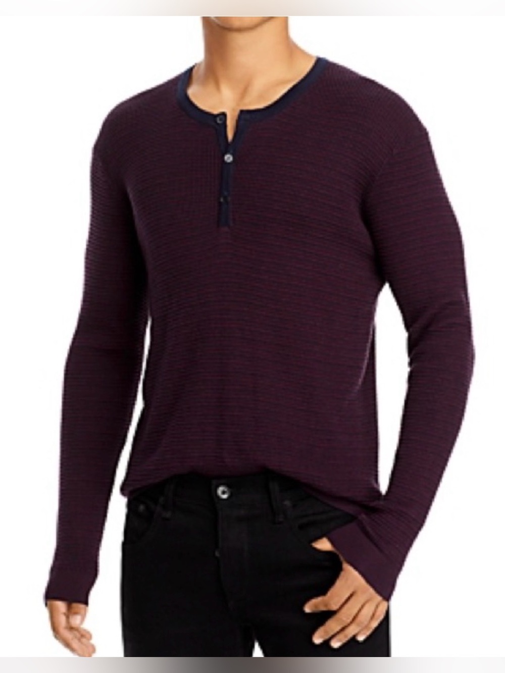 John Varvatos USA Mens Burgundy Henley Long Sleeve